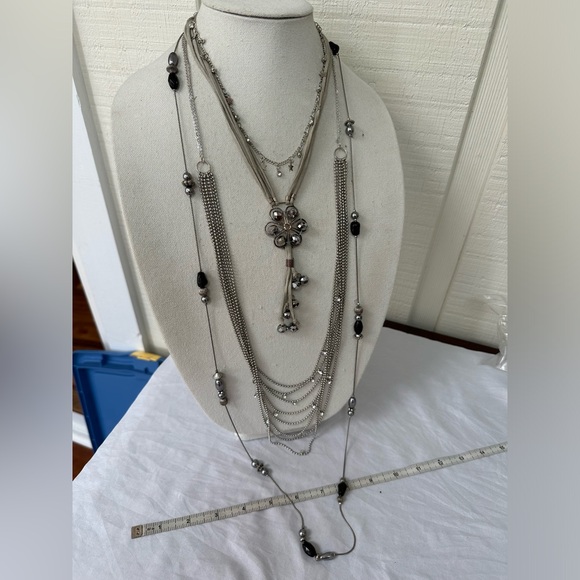 Group of four coordinating silver and gray bead necklaces - Picture 2 of 7